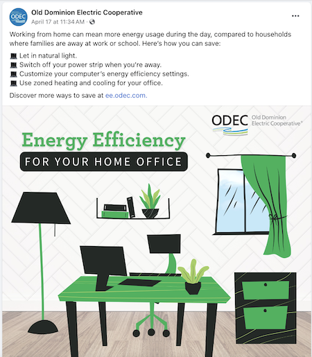 Example of a utility social media post educating customers about energy-savings tips.