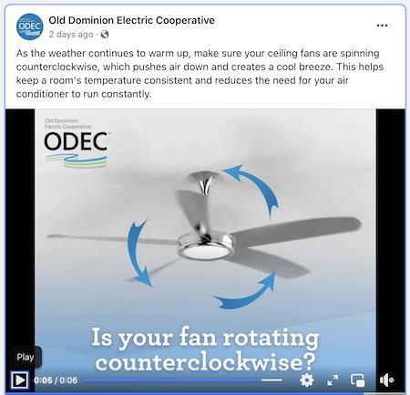 Social media example of municipal community engagement from ODEC about weather changes.