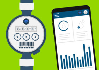 Illustration showing how smart meter data can easily be reviewed by utility customers on their phones.