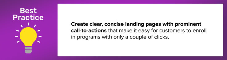 Call-out highlighting the importance of creating clear, concise landing pages.