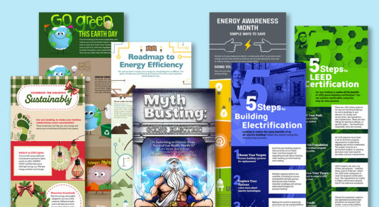 A collage of some Questline Digital sustainability infographic examples.