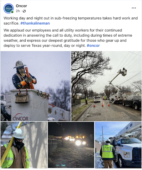 Example of a social media post to communicate power outage restoration times to utility customers