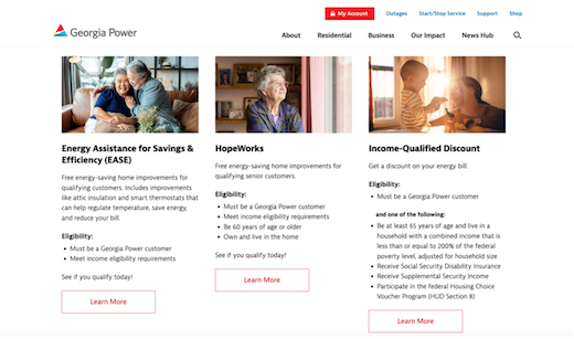 Example of a utility webpage promoting low income assistance programs