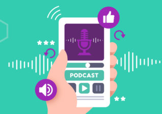 Illustration of customer engaging with utility podcasts