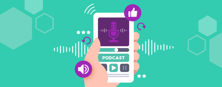 Illustration of customer engaging with utility podcasts