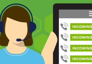 How to reduce call center volume. Woman holding up phone showing incoming calls.
